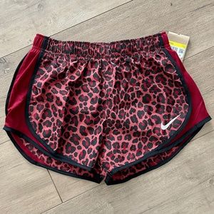 NEW Nike Running Dri-FIT Tempo leopard print shorts in red Size S